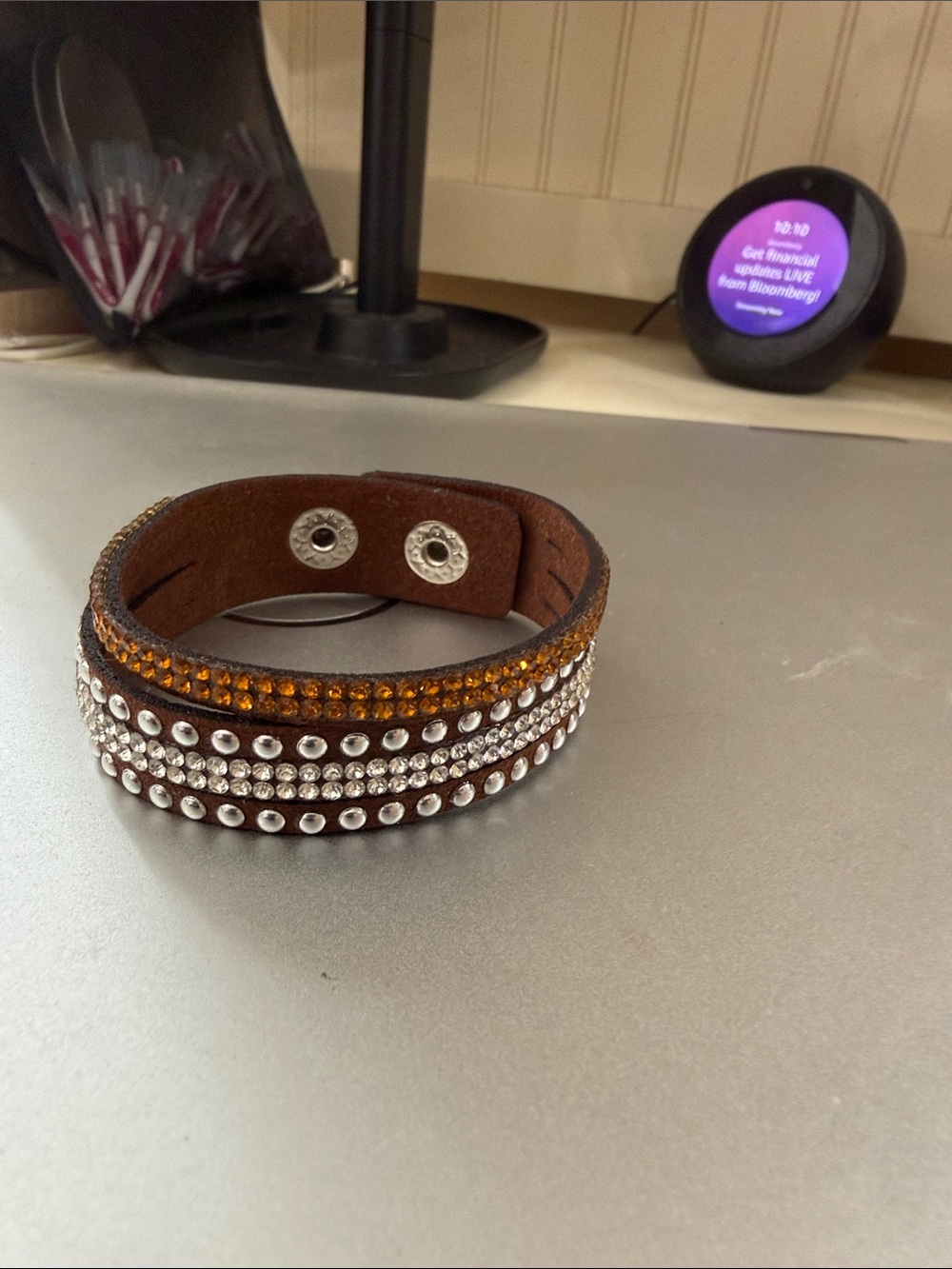Leather studded snap brown and silver. NWOT